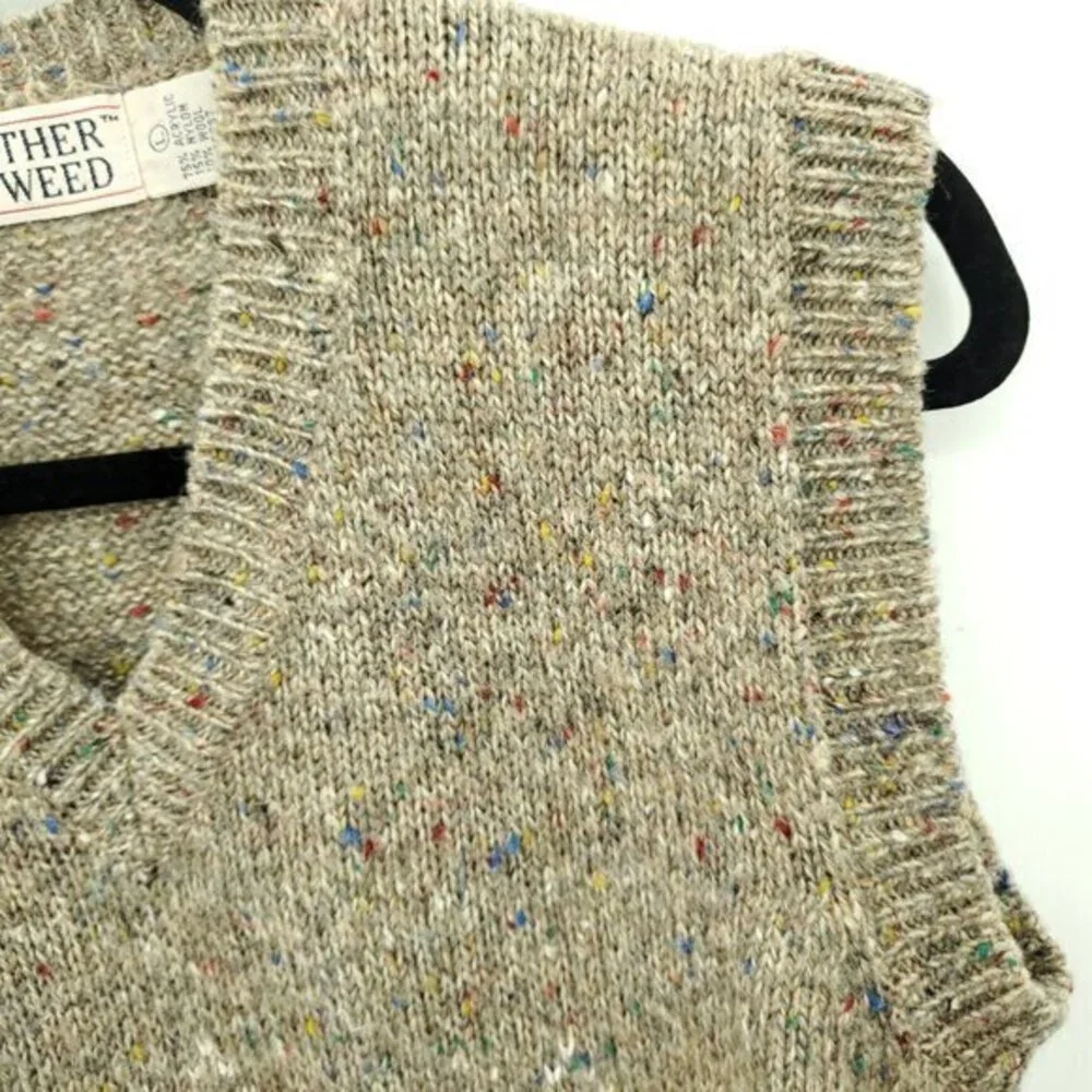 VTG Heather & Tweed Argyle Print V-Neck Sweater Vest L Tan/Brown